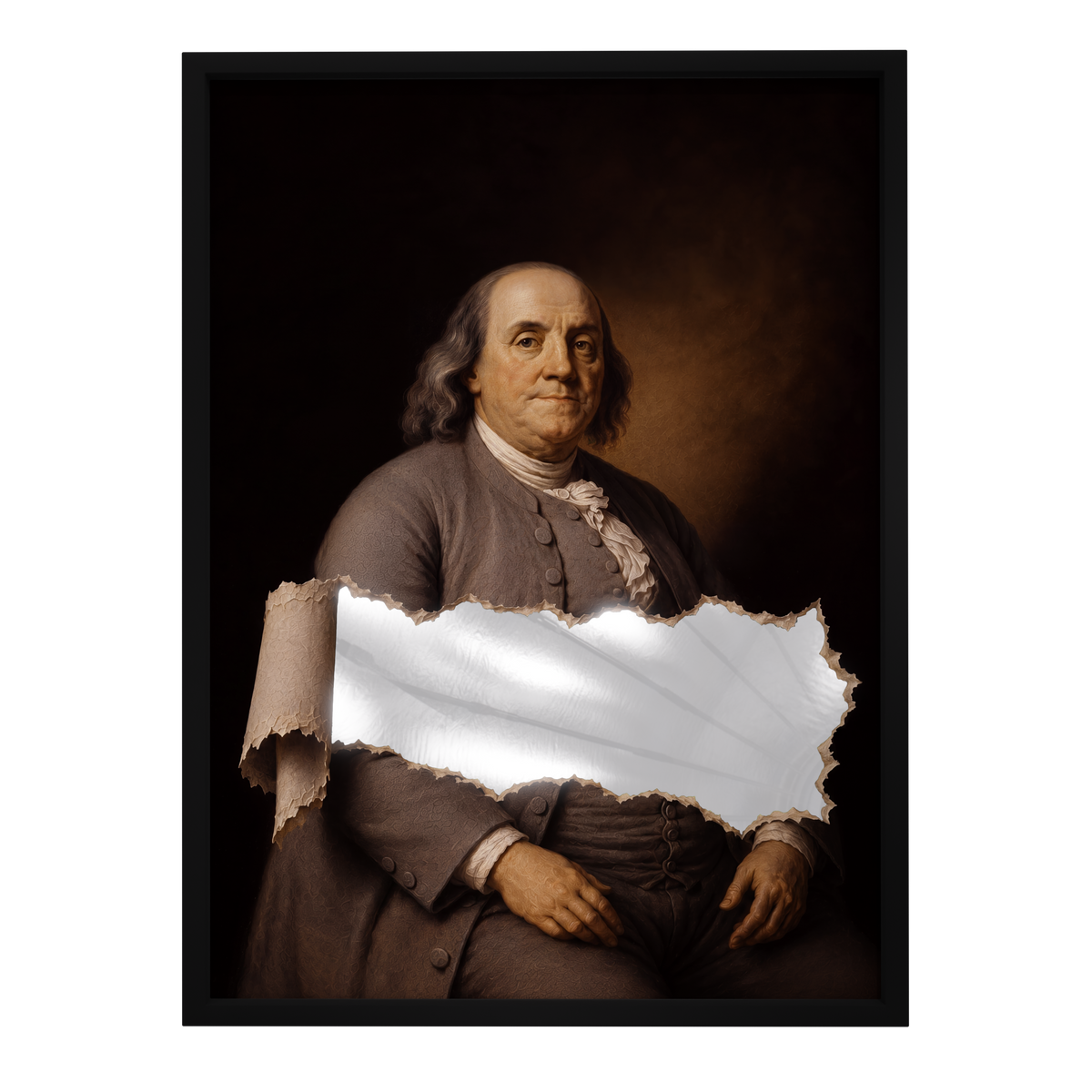 Torn History, Benjamin Franklin — œuvre sur miroir par GLINT