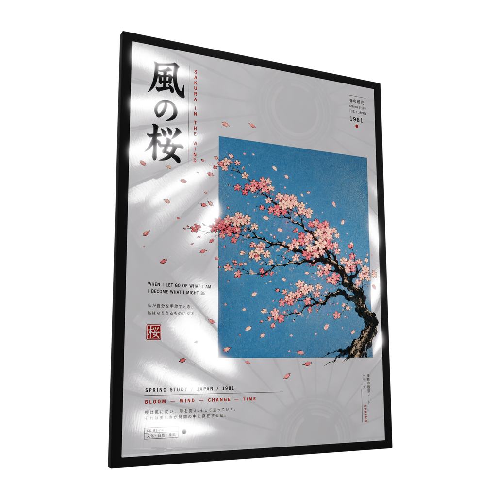 Sakura in the Wind — GLINT mirror art print, shown framed
