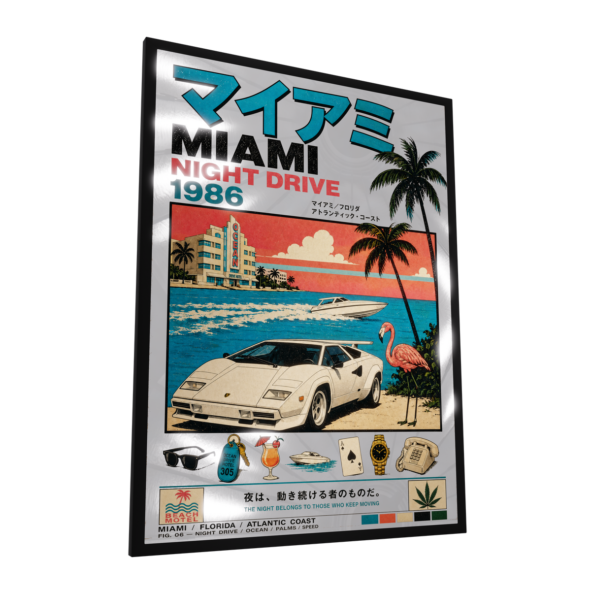 Ocean Drive Legend — GLINT mirror art print, shown framed
